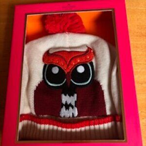 Kate Spade 100% Wool Owl Pom Beanie & Mittens Set Ages 7-10